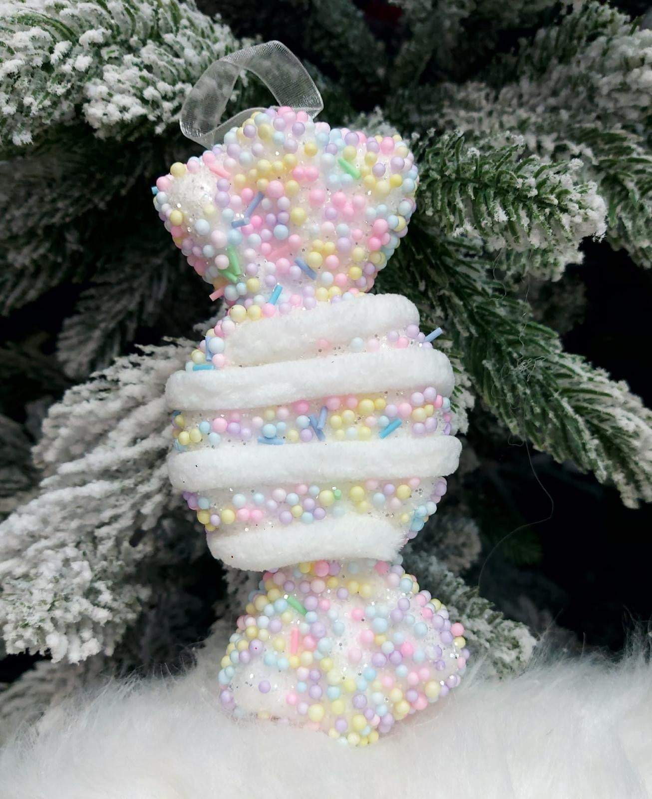 Bomboană decorativă Crăciun alb pastel – 15cm set 10 bucăți